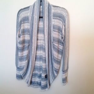 Long Sleeve Blue And White Marled Knit Cardigan with Shawl Collar